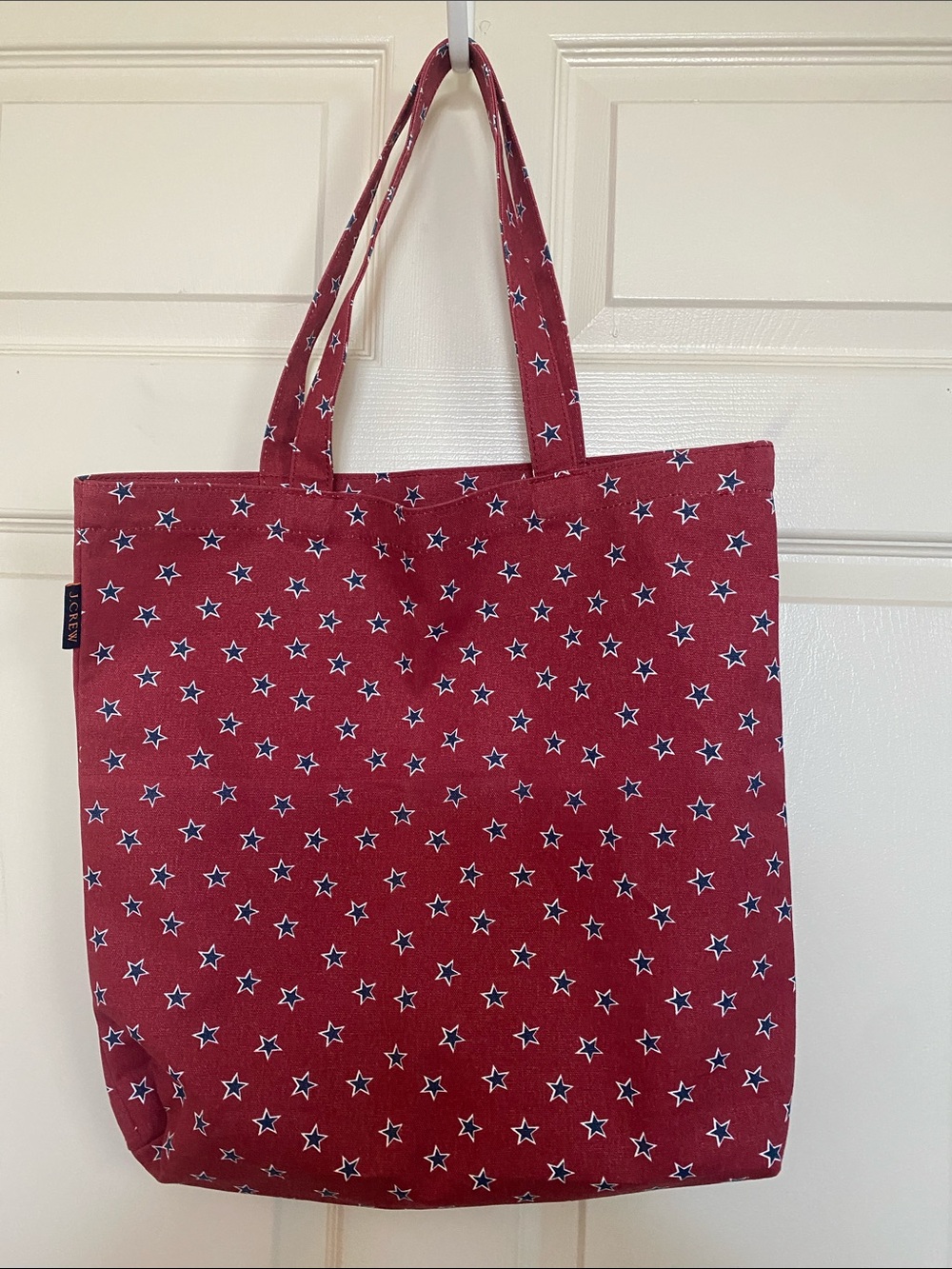 J. Crew Red Star Print Canvas Tote